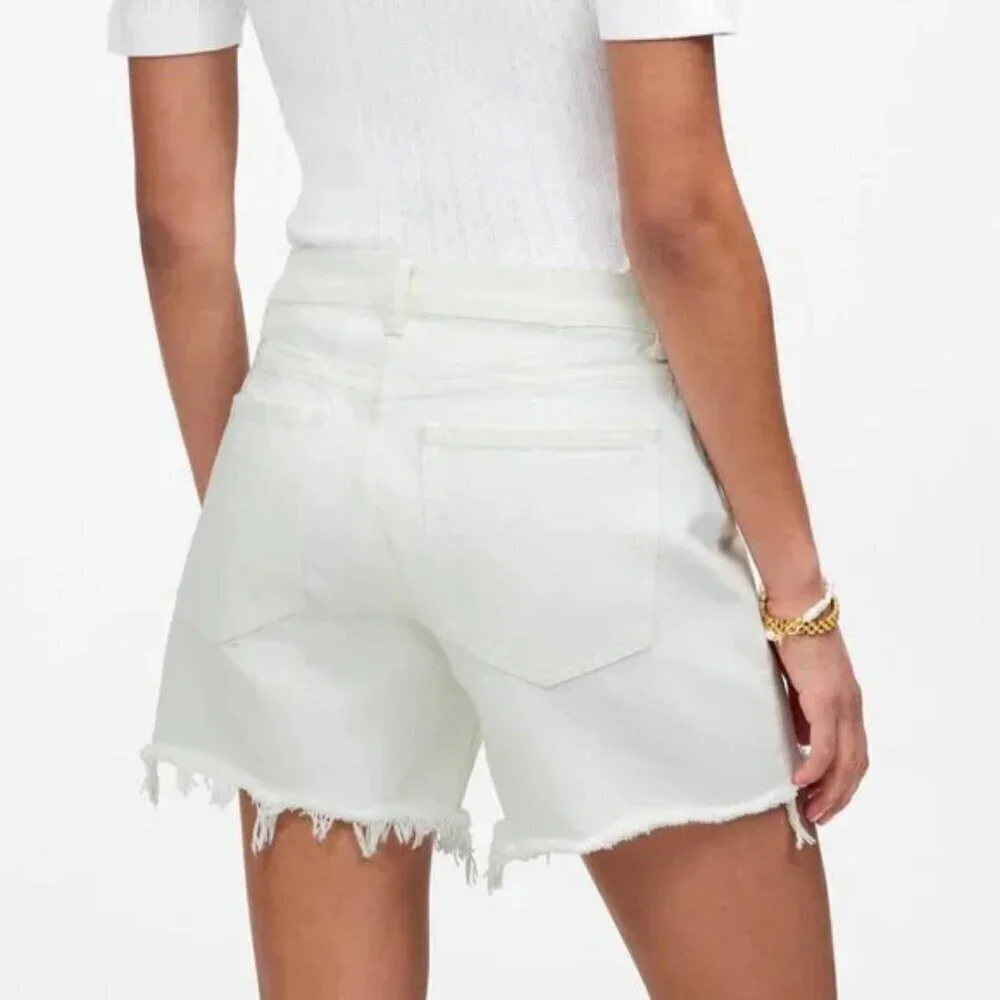 Madewell Brynn Long Shorts High Rise Raw Hem Button Fly White Size 23 NWT
